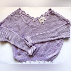 Lavender Jessica Simpson distressed knit vneck sweater